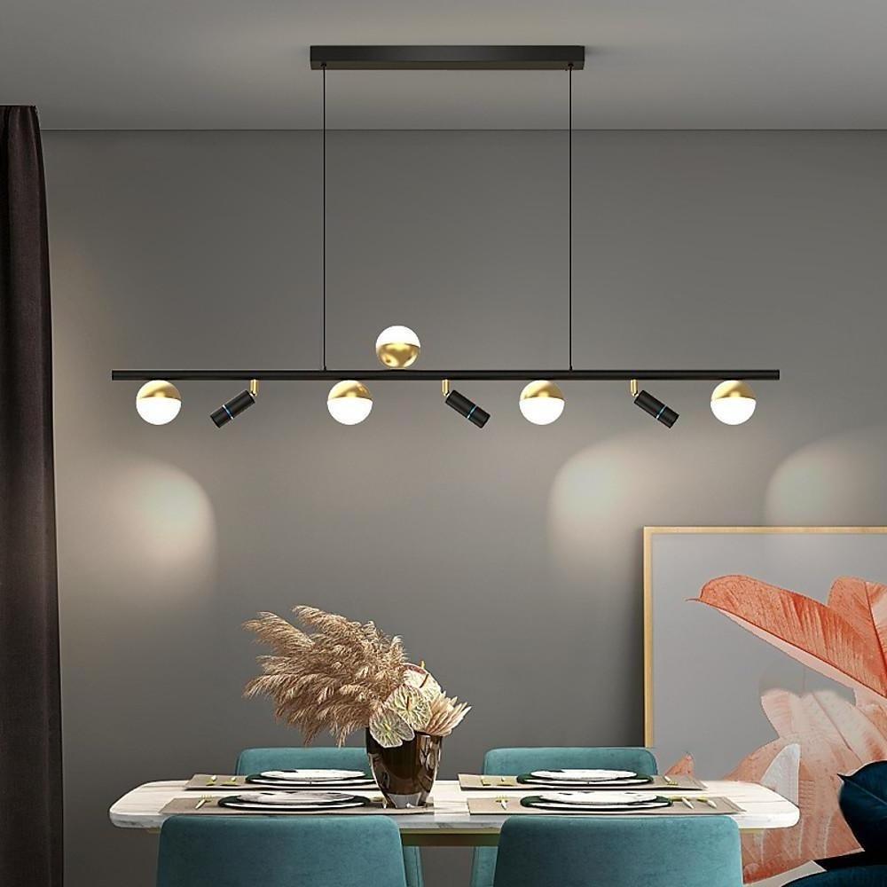6/8-Light Black Linear Island Pendant Light with Acrylic Shades