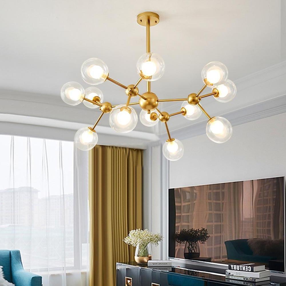 12-Light Sputnik Semi Flush Chandelier - Modern Starburst Design