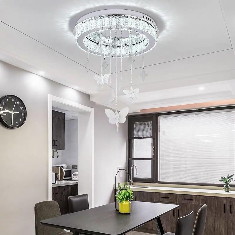 Crystal Flush Mount Chandelier - Modern Electroplated Stainless Steel