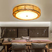 Farmhouse Wicker Flush Mount Ceiling Light - Rustic Natural Finish