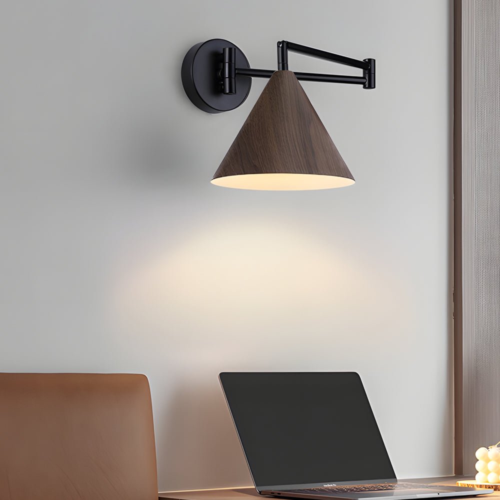 Cone Swing Arm Wall Sconce - Adjustable Wood Grain Iron Light