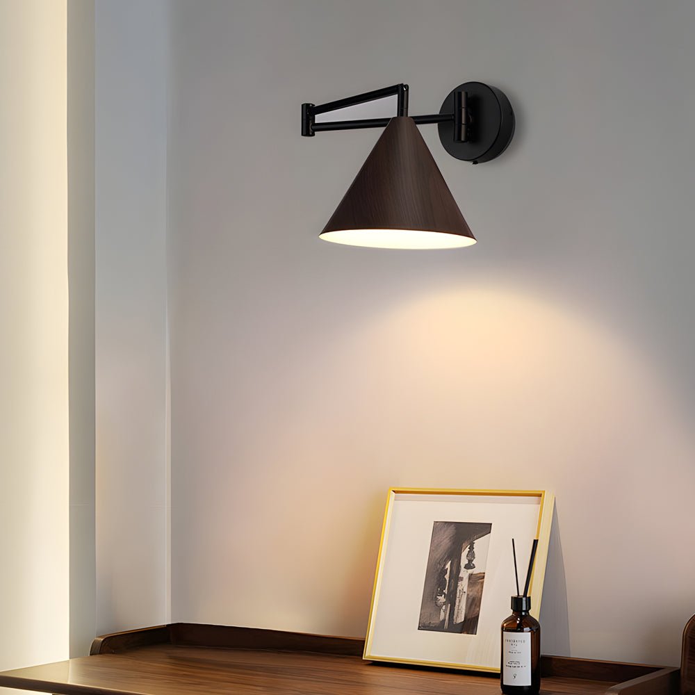 Cone Swing Arm Wall Sconce - Adjustable Wood Grain Iron Light