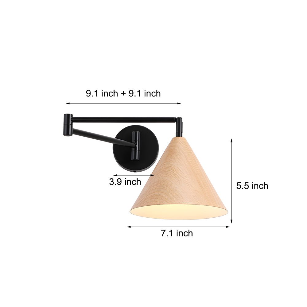 Cone Swing Arm Wall Sconce - Adjustable Wood Grain Iron Light
