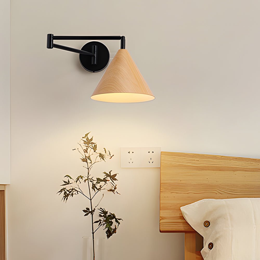 Cone Swing Arm Wall Sconce - Adjustable Wood Grain Iron Light