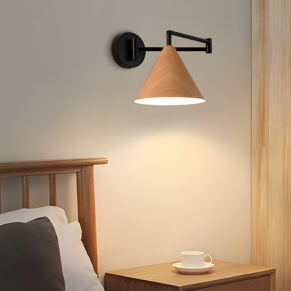 Cone Swing Arm Wall Sconce - Adjustable Wood Grain Iron Light