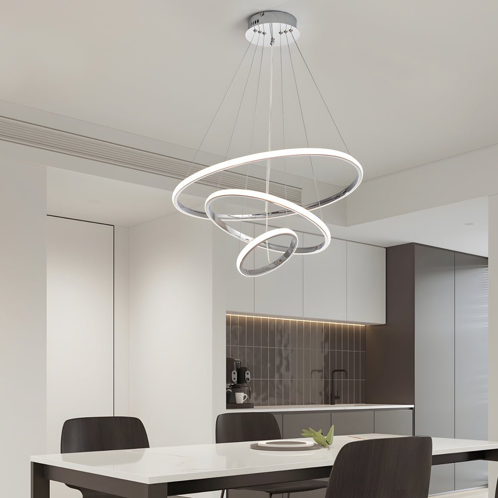 Modern Tiered Ring Chandelier - 3/4 Light Chrome LED Pendant