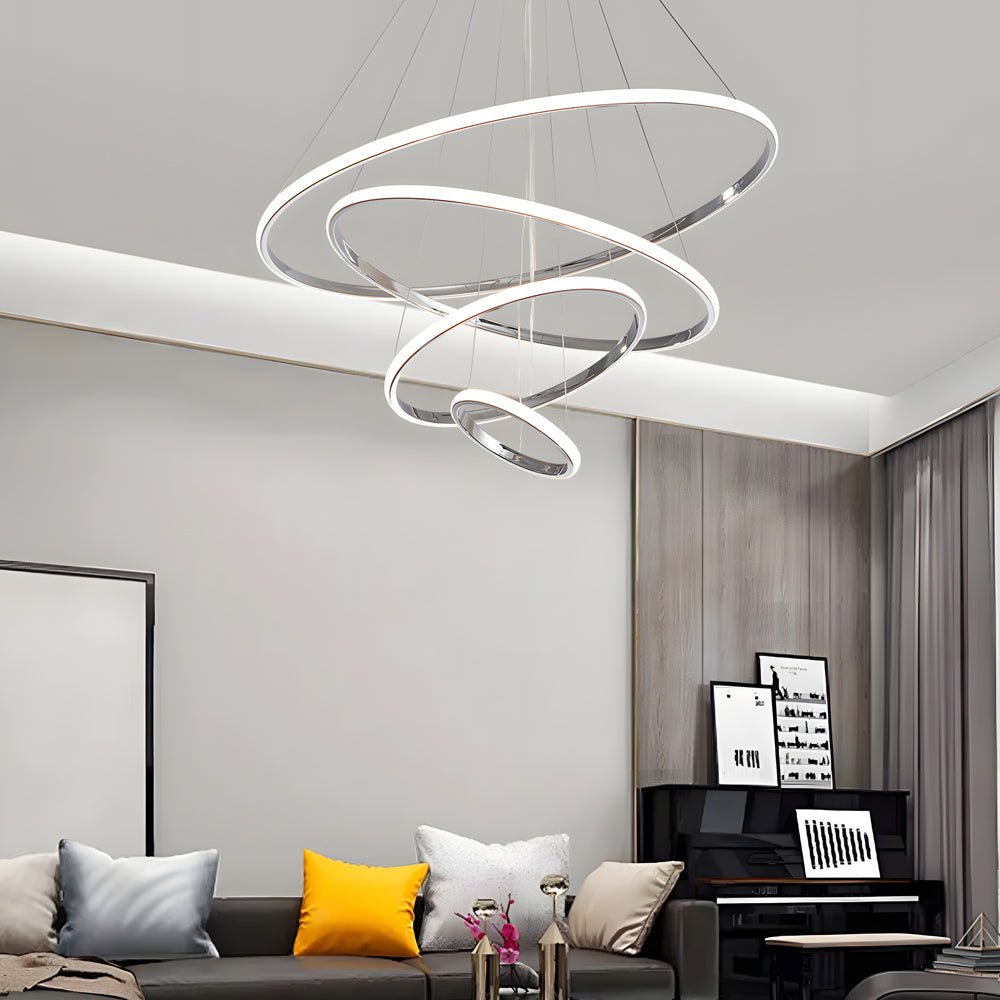 Modern Tiered Ring Chandelier - 3/4 Light Chrome LED Pendant