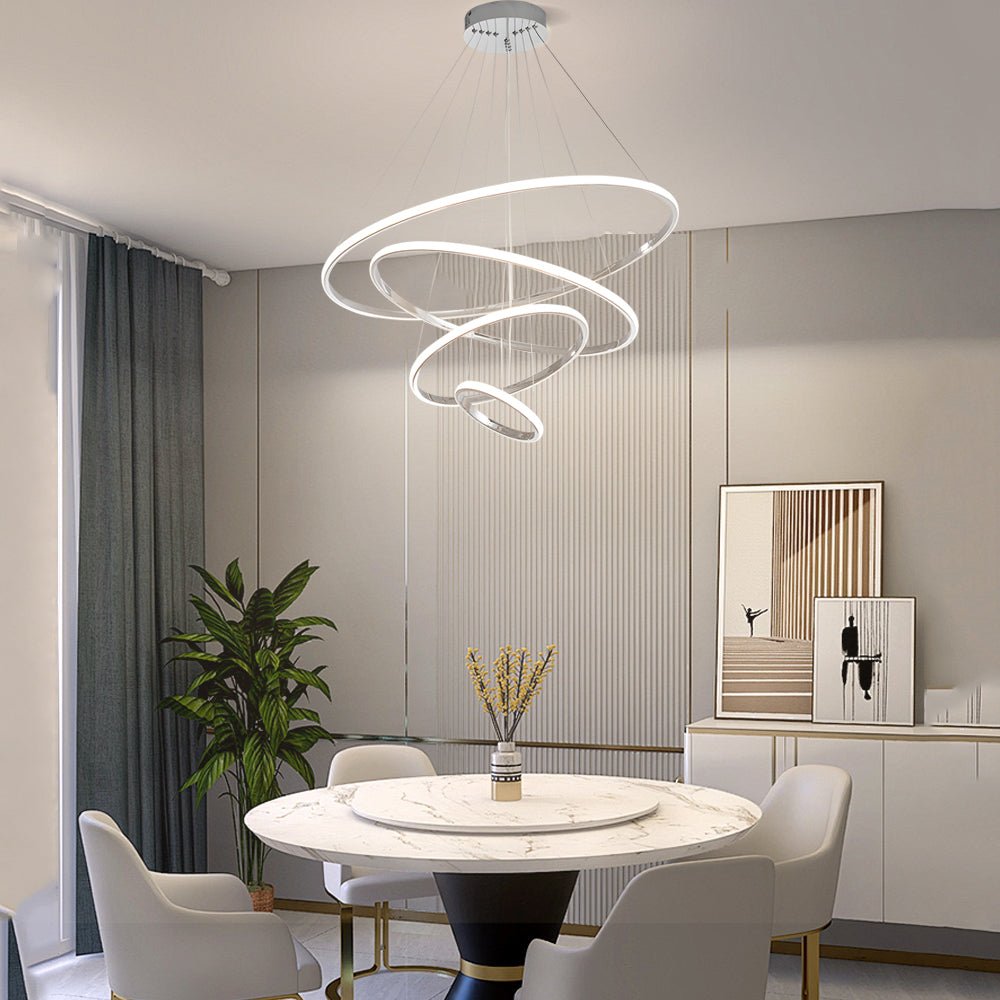 Modern Tiered Ring Chandelier - 3/4 Light Chrome LED Pendant