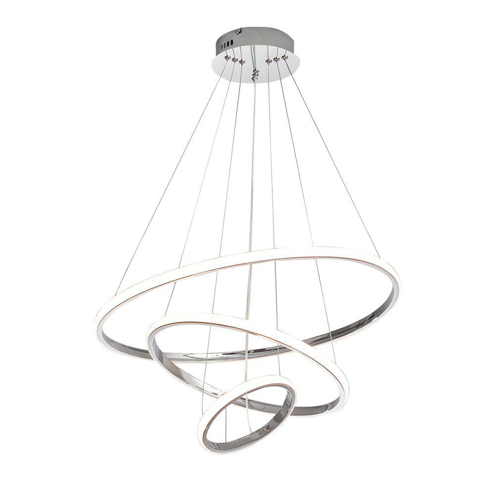 Modern Tiered Ring Chandelier - 3/4 Light Chrome LED Pendant