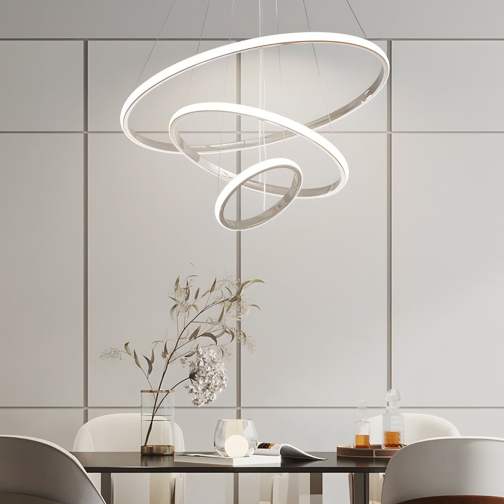 Modern Tiered Ring Chandelier - 3/4 Light Chrome LED Pendant