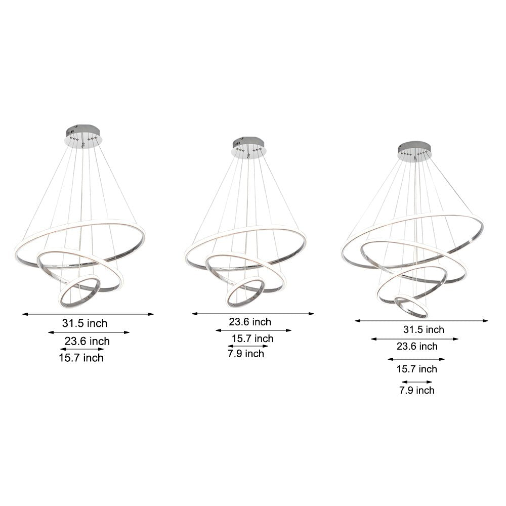 Modern Tiered Ring Chandelier - 3/4 Light Chrome LED Pendant