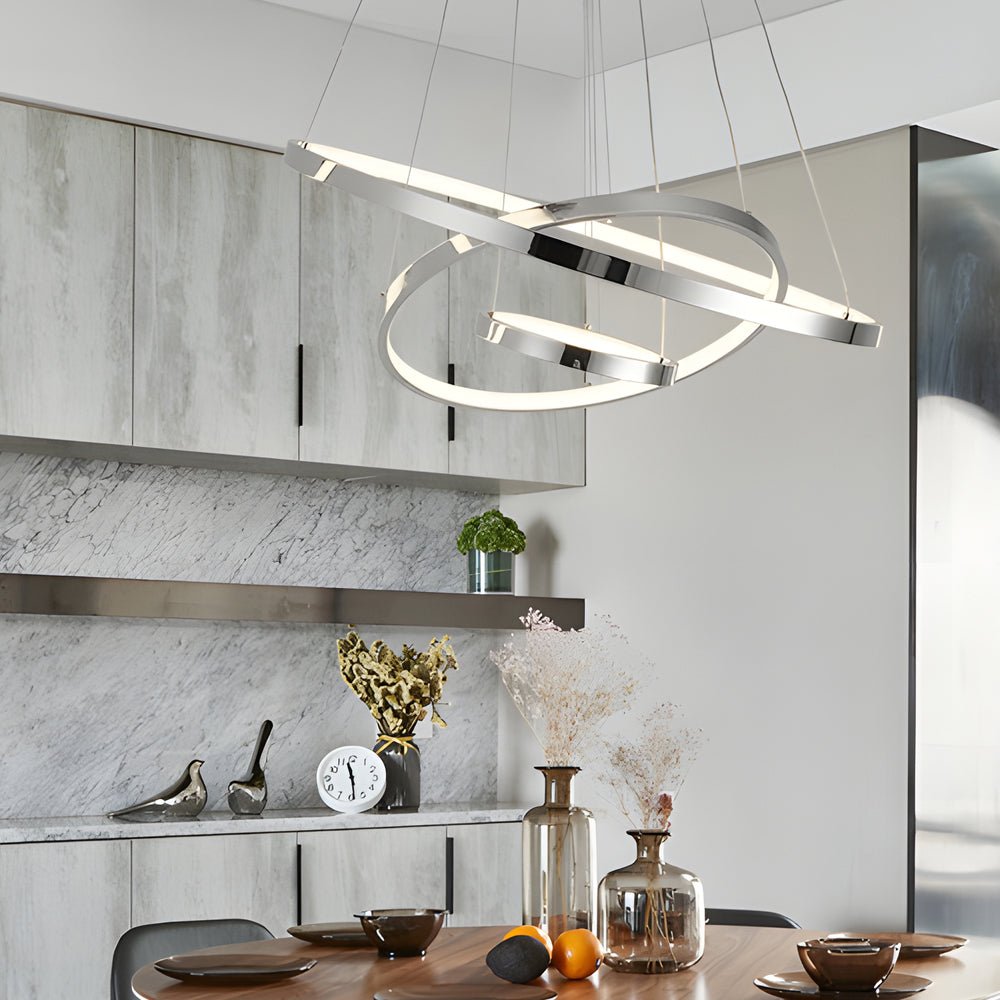 Modern Tiered Ring Chandelier - 3/4 Light Chrome LED Pendant