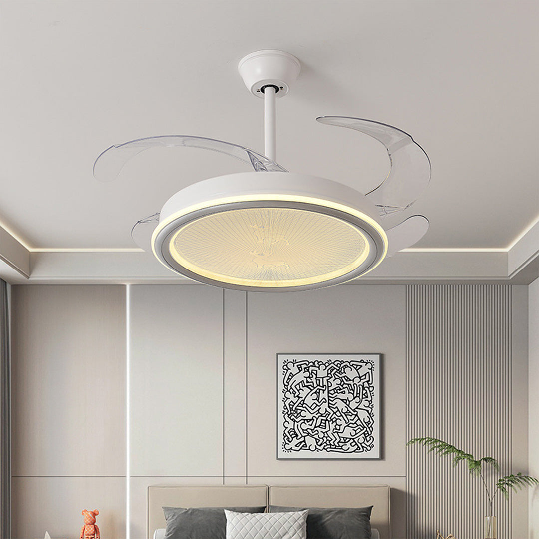 Modern White Ceiling Fan Light with Retractable Blades