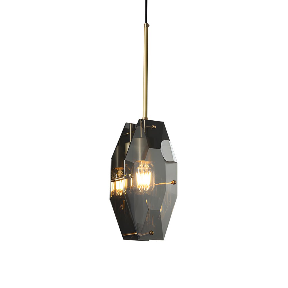 Smoke Gray Crystal Pendant Light with Copper Accents