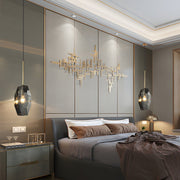 Smoke Gray Crystal Pendant Light with Copper Accents