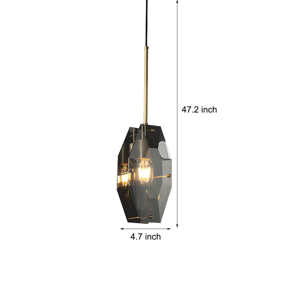 Smoke Gray Crystal Pendant Light with Copper Accents