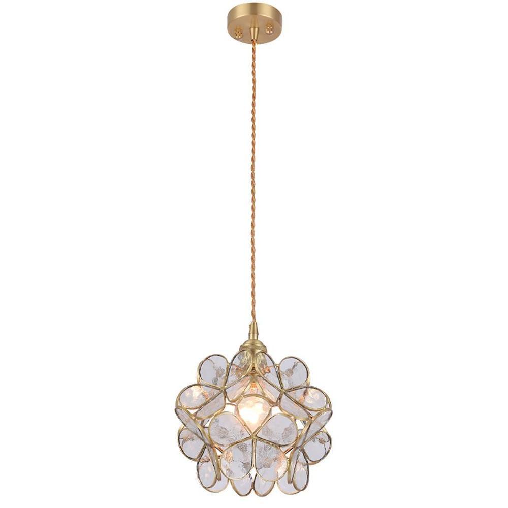 Copper Glass Pendant Light Traditional Floral Shade Single Bulb