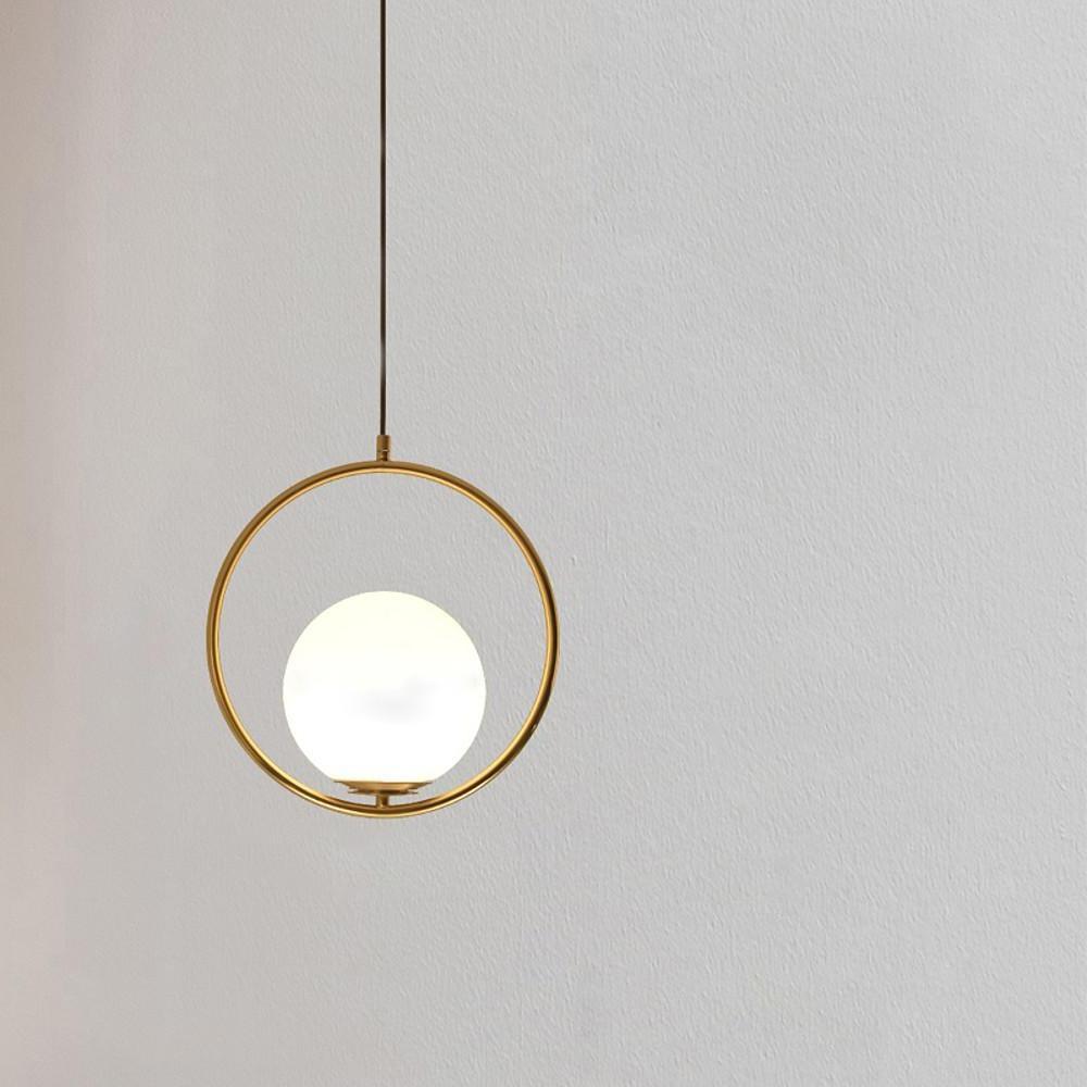 Opal Glass Ball Pendant Light with Metal Ring Frame