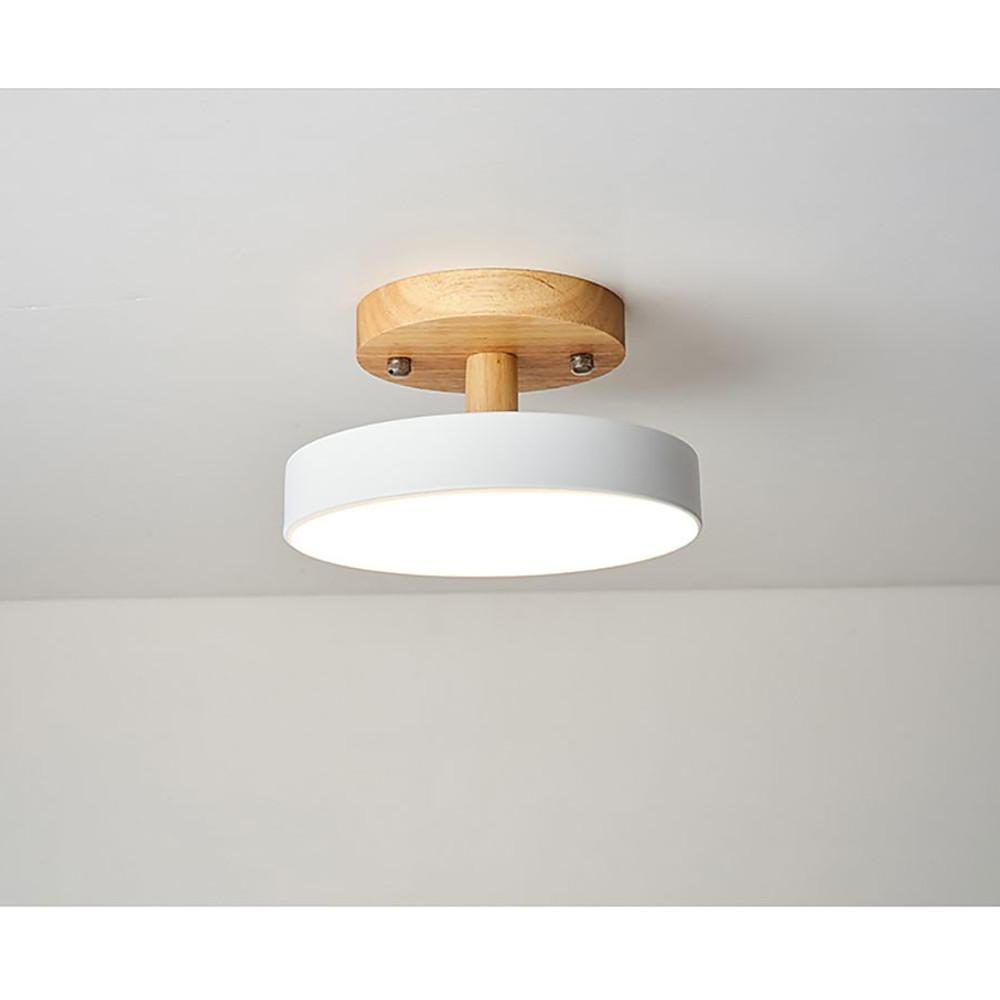Round Minimalist Drum Flush Mount Ceiling Light Metal Wood LED