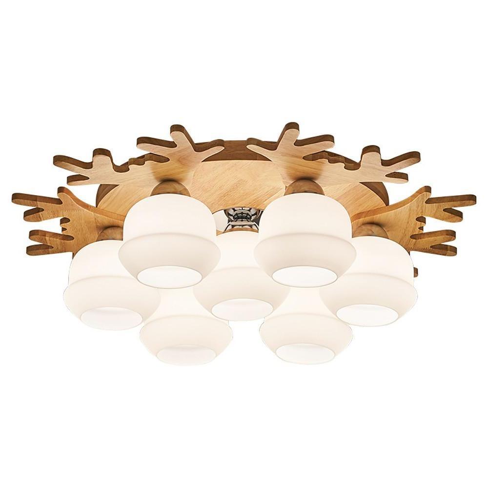 Modern Wood Glass Globe Flush Mount Ceiling Light | Ambient LED