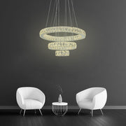 3-Tier Crystal Ring Chandelier with LED - Modern Chrome Finish