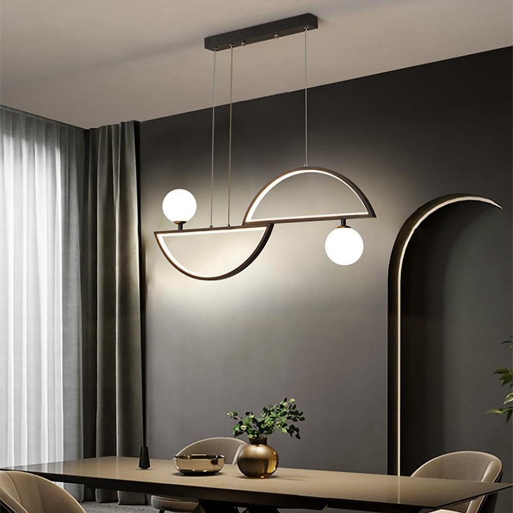 Modern Double Globe Glass Pendant Light - Dimmable LED (Black/Gold)