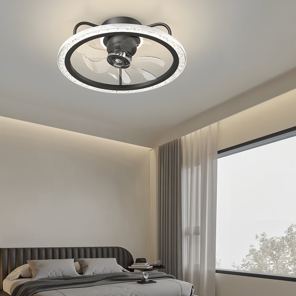 360° Rotating Flush Mount Ceiling Fan Light with LED Dimmable