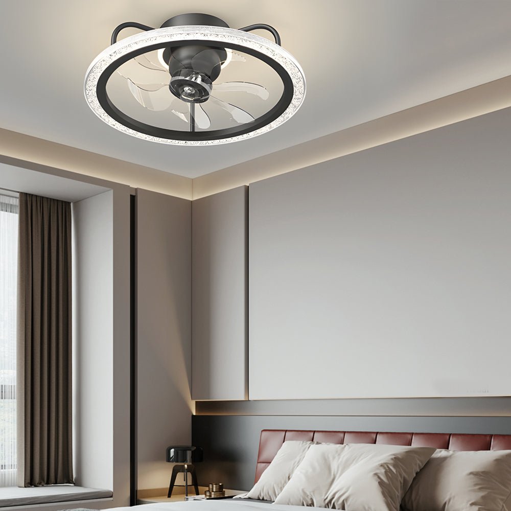 360° Rotating Flush Mount Ceiling Fan Light with LED Dimmable