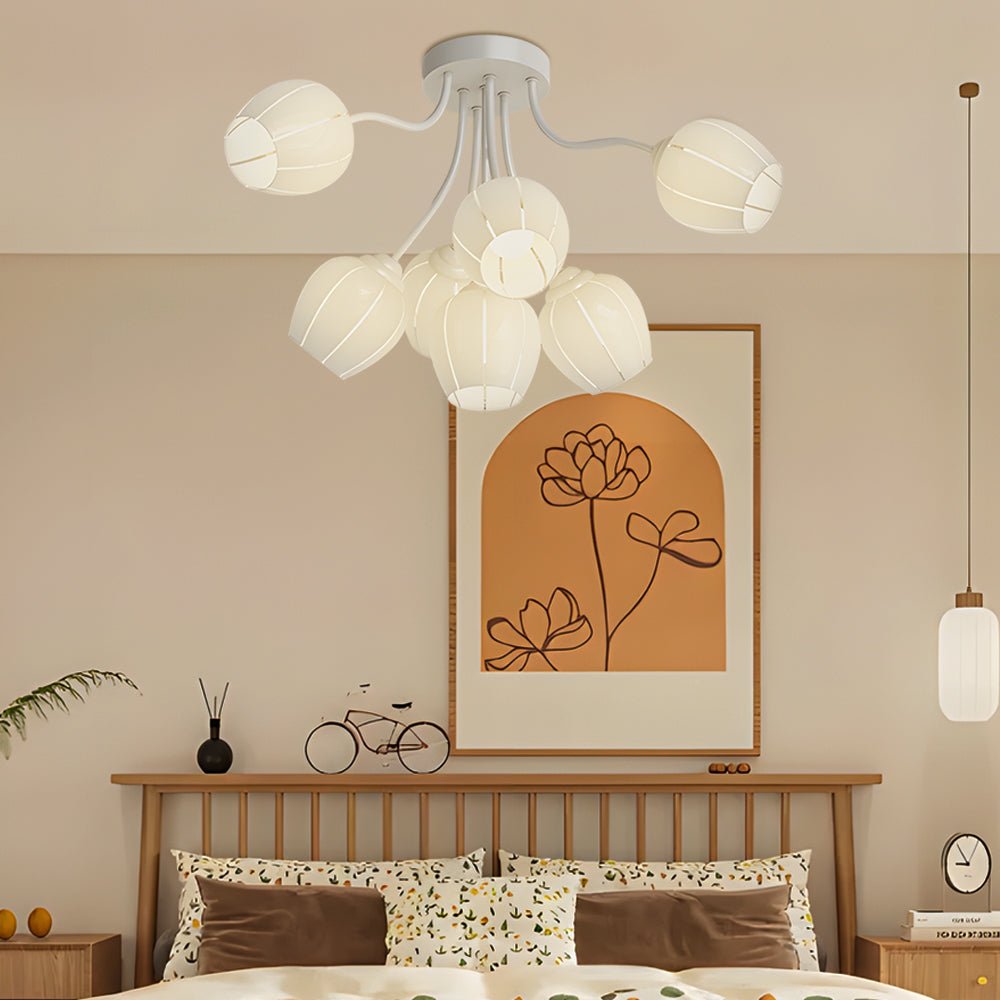 7-Head Floral Chandelier with 3-Step Dimming | Iron & Glass