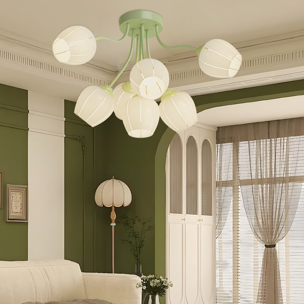 7-Head Floral Chandelier with 3-Step Dimming | Iron & Glass