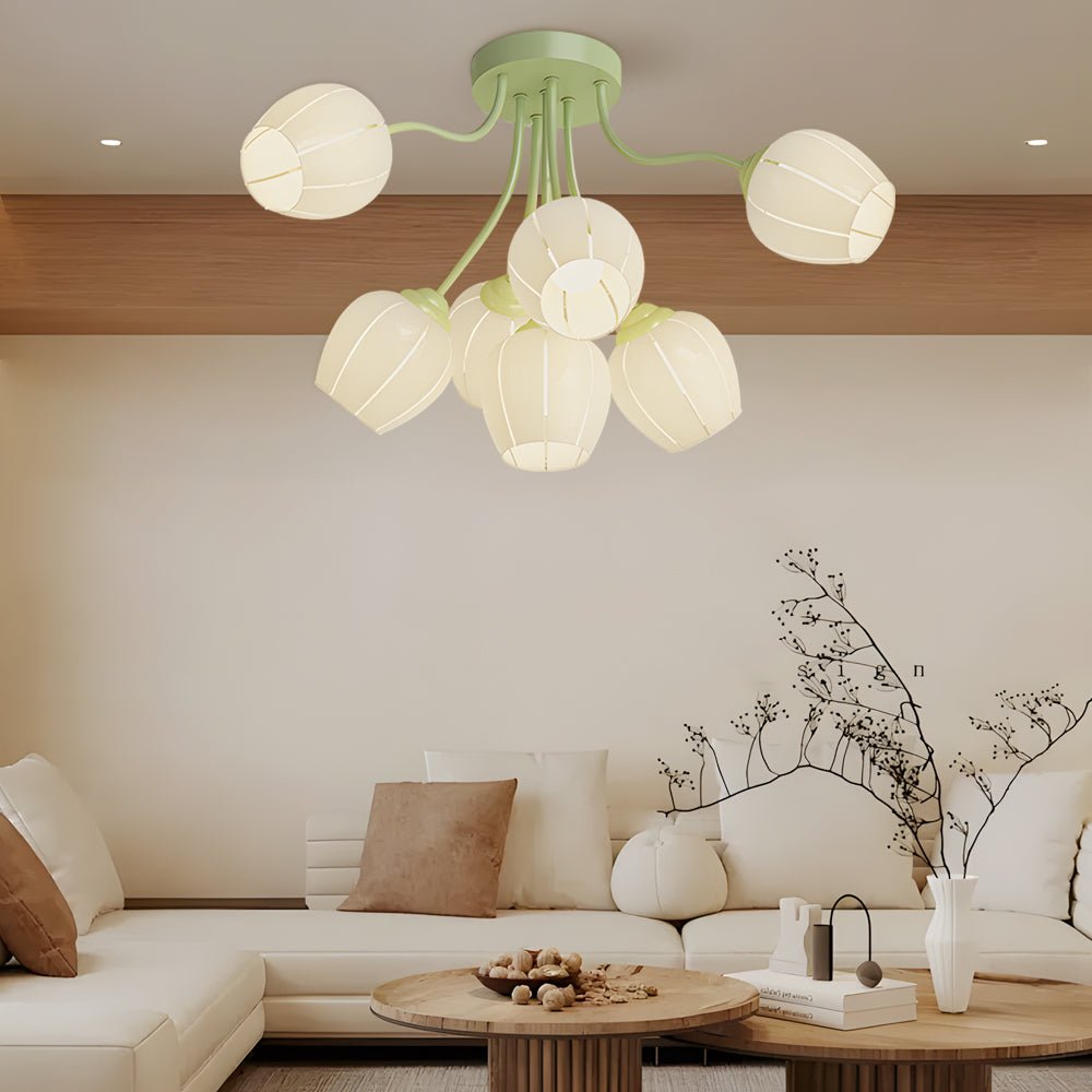 7-Head Floral Chandelier with 3-Step Dimming | Iron & Glass