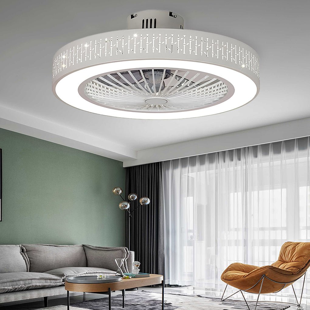 Modern Bladeless Ceiling Fan Light with Remote Control - White