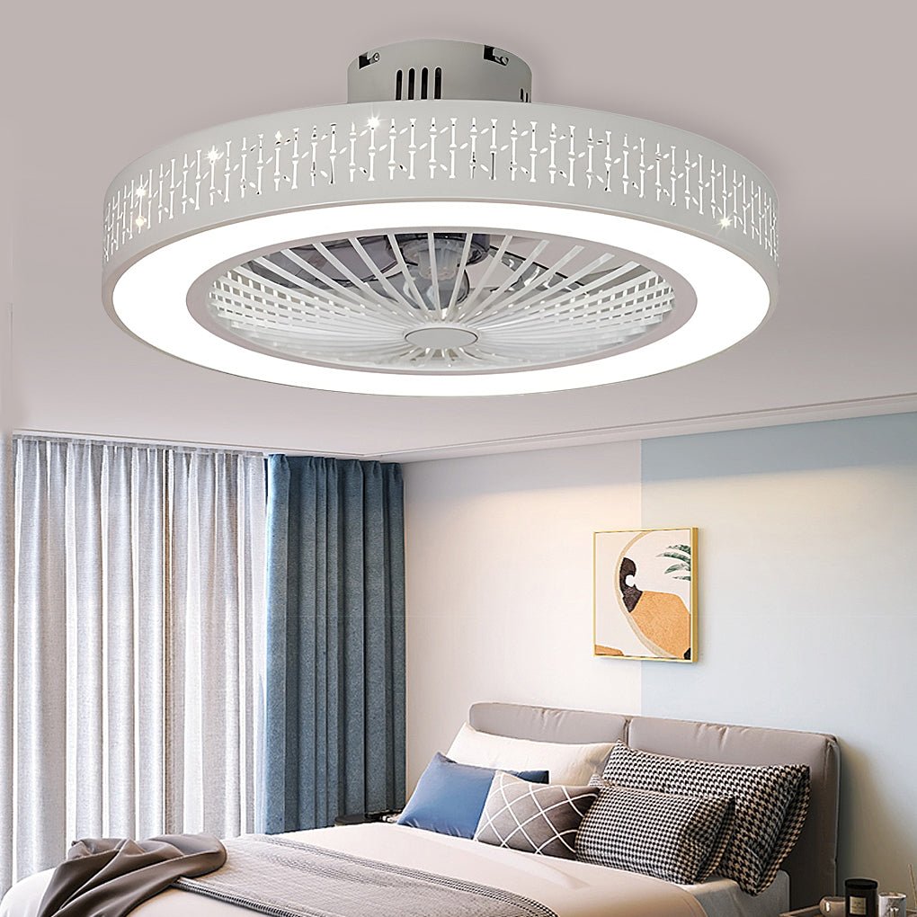 Modern Bladeless Ceiling Fan Light with Remote Control - White
