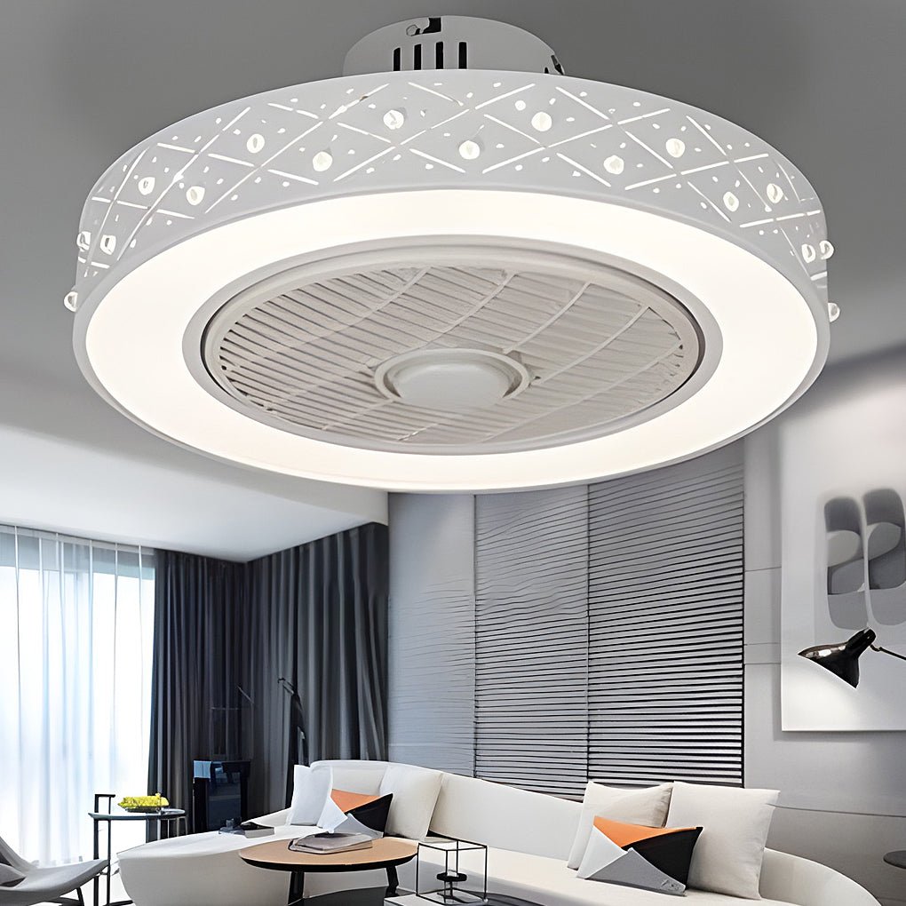 Modern Bladeless Ceiling Fan Light with Remote Control - White