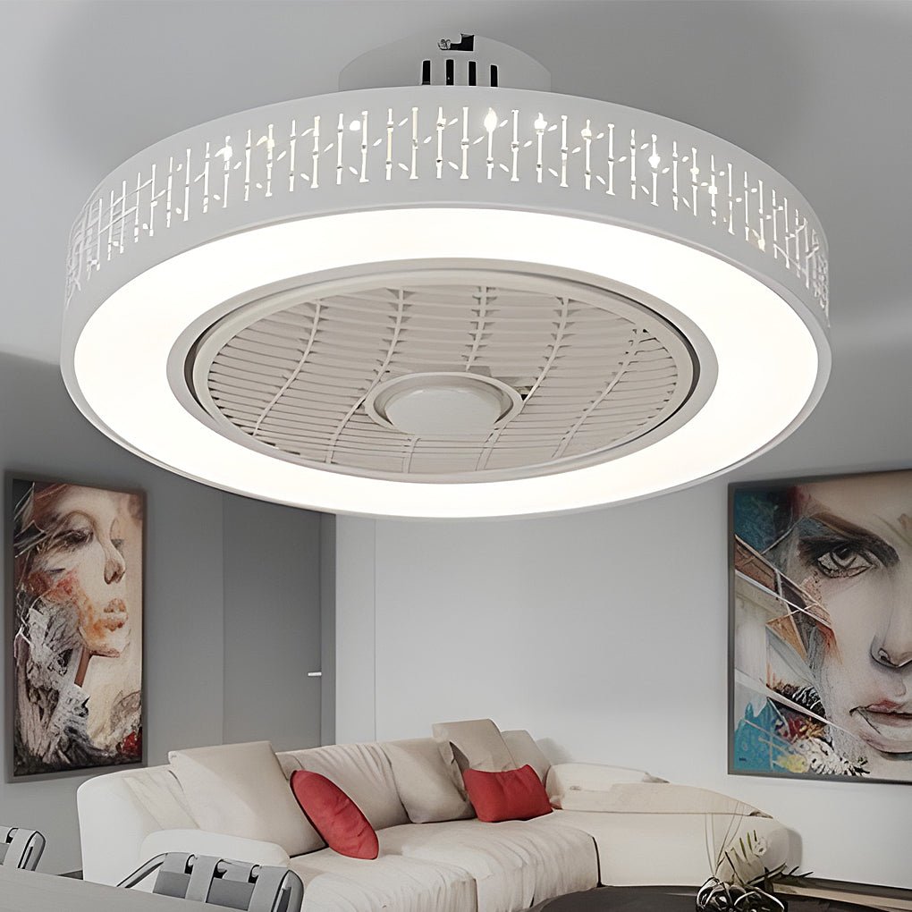 Modern Bladeless Ceiling Fan Light with Remote Control - White