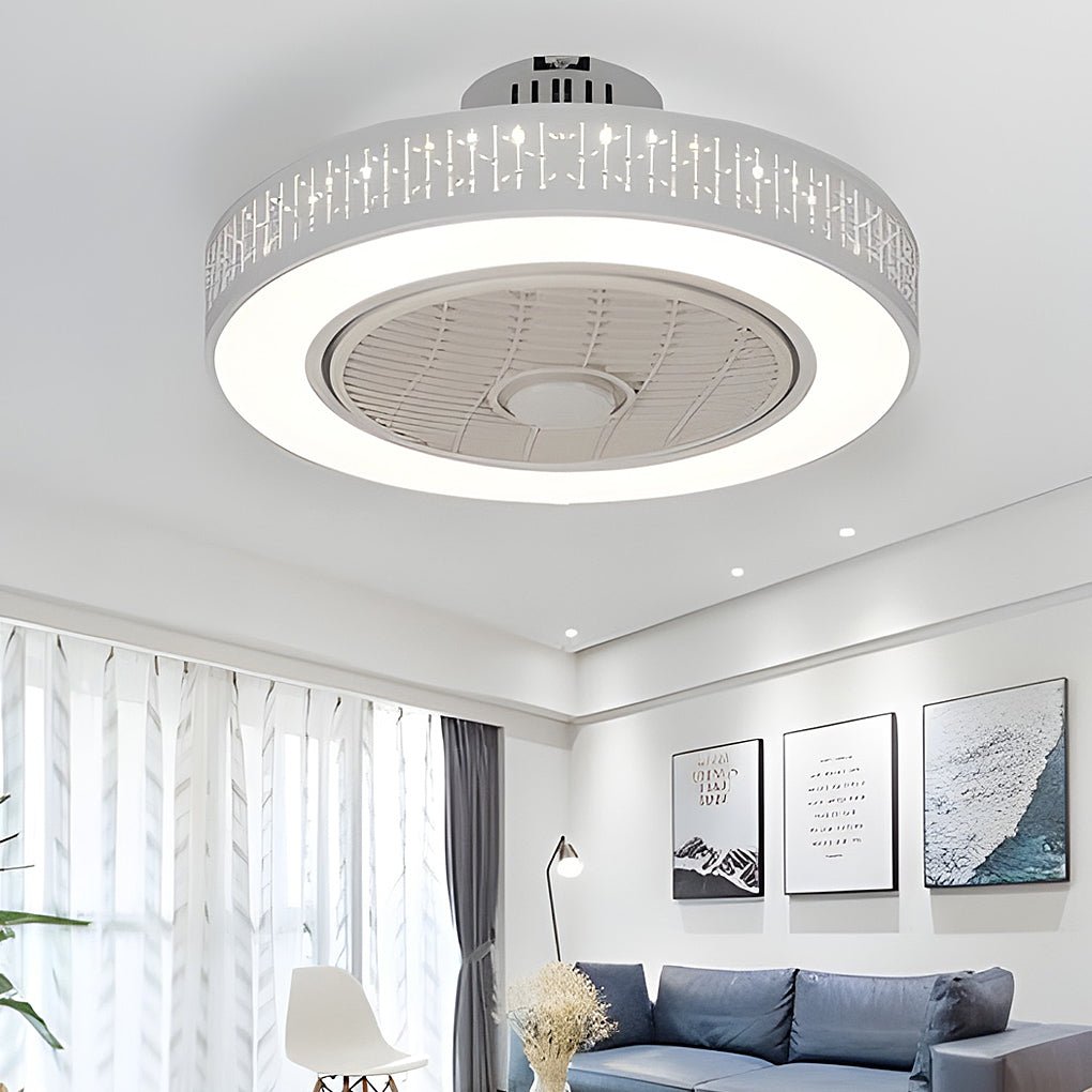 Modern Bladeless Ceiling Fan Light with Remote Control - White