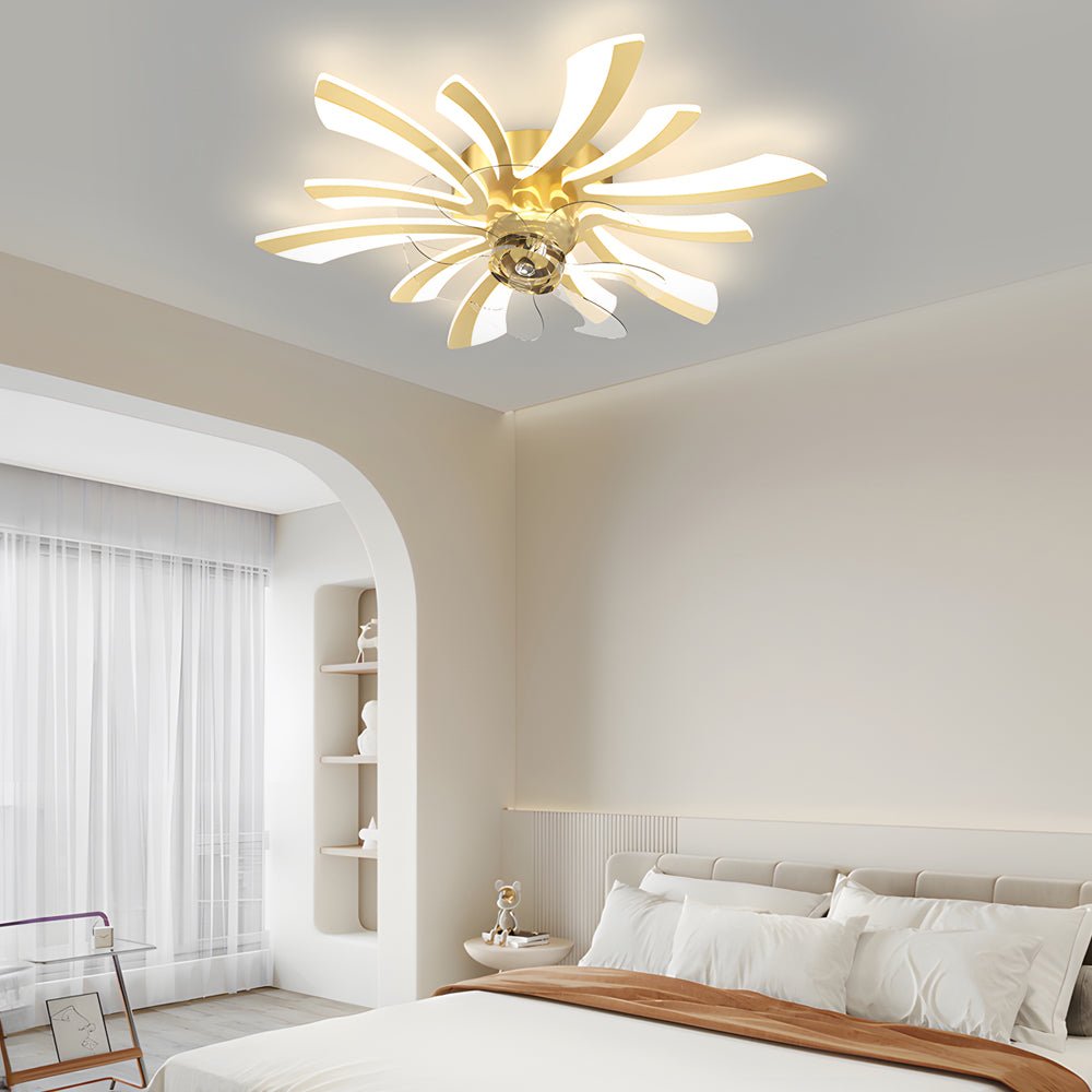 Modern Floral Ceiling Fan Light with LED - 3-Step Dimming