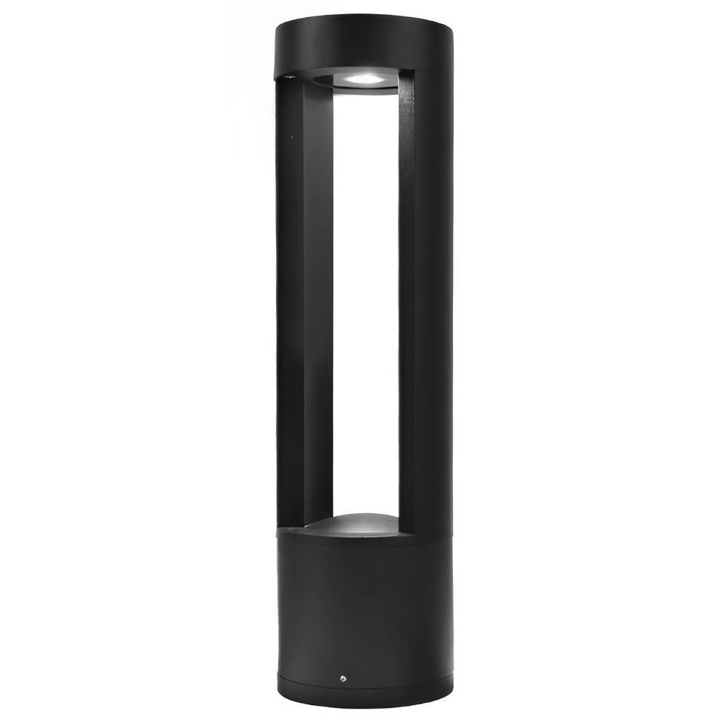 Hollow Cylindrical Outdoor Bollard Light - Modern Black Aluminum