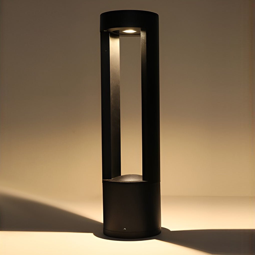 Hollow Cylindrical Outdoor Bollard Light - Modern Black Aluminum