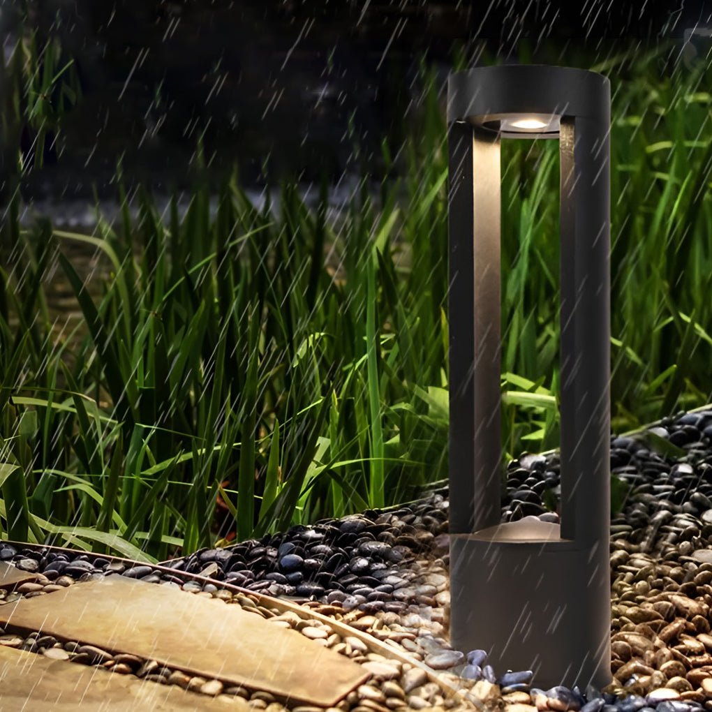 Hollow Cylindrical Outdoor Bollard Light - Modern Black Aluminum