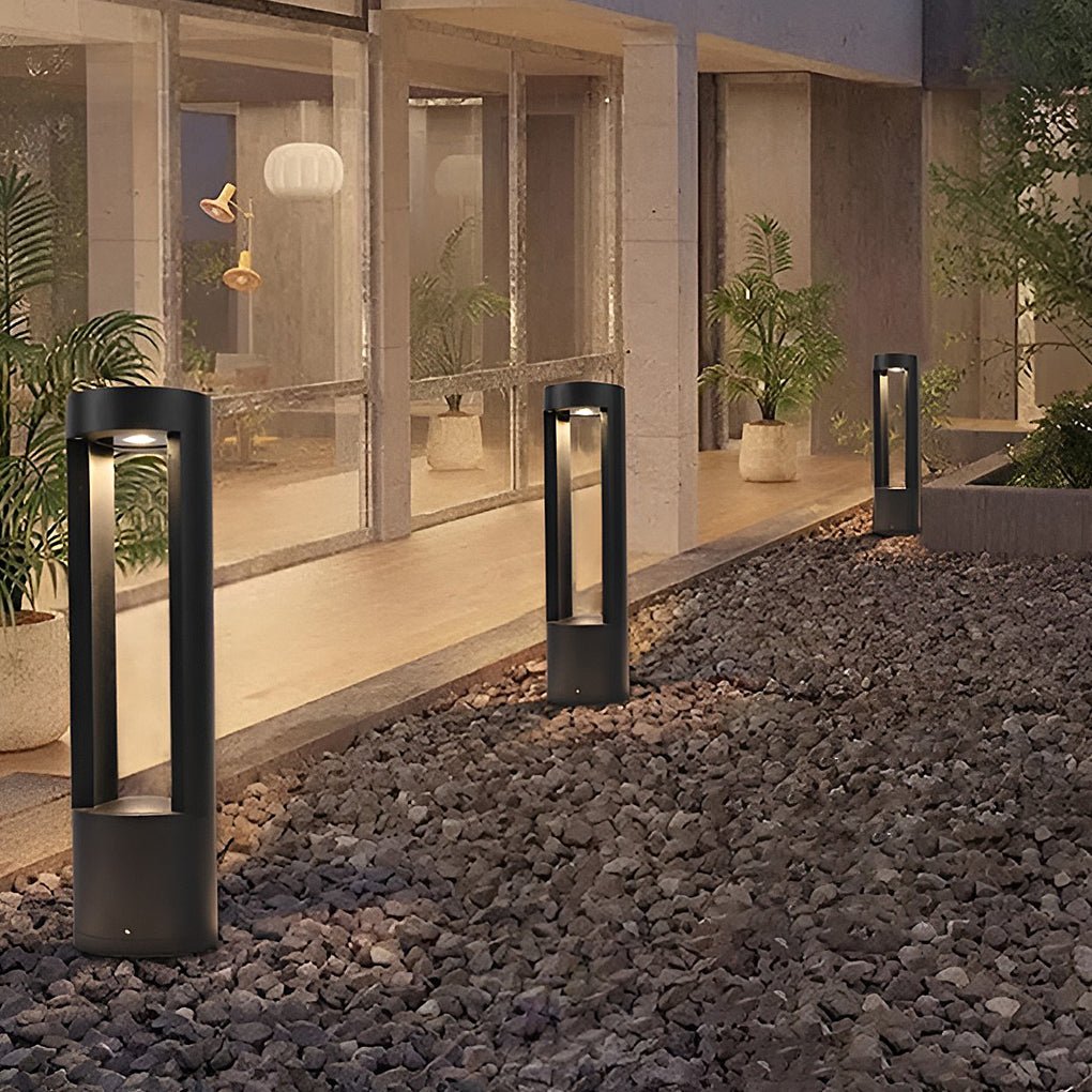 Hollow Cylindrical Outdoor Bollard Light - Modern Black Aluminum