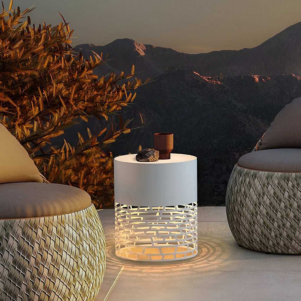 Hollow Mesh LED Cylinder Light Freestanding Outdoor Garden Lamp