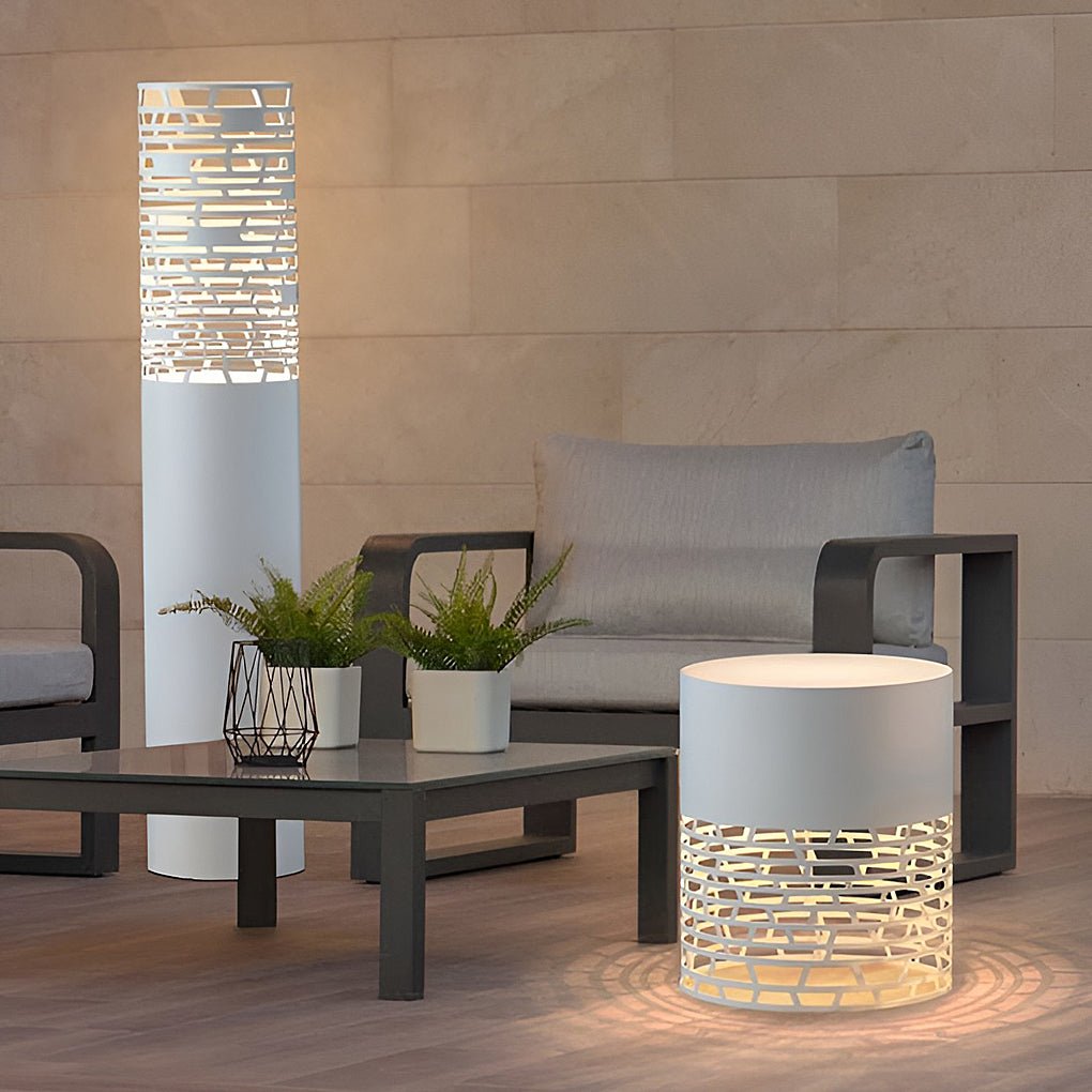 Hollow Mesh LED Cylinder Light Freestanding Outdoor Garden Lamp