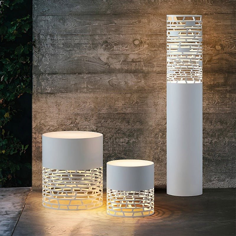 Hollow Mesh LED Cylinder Light Freestanding Outdoor Garden Lamp