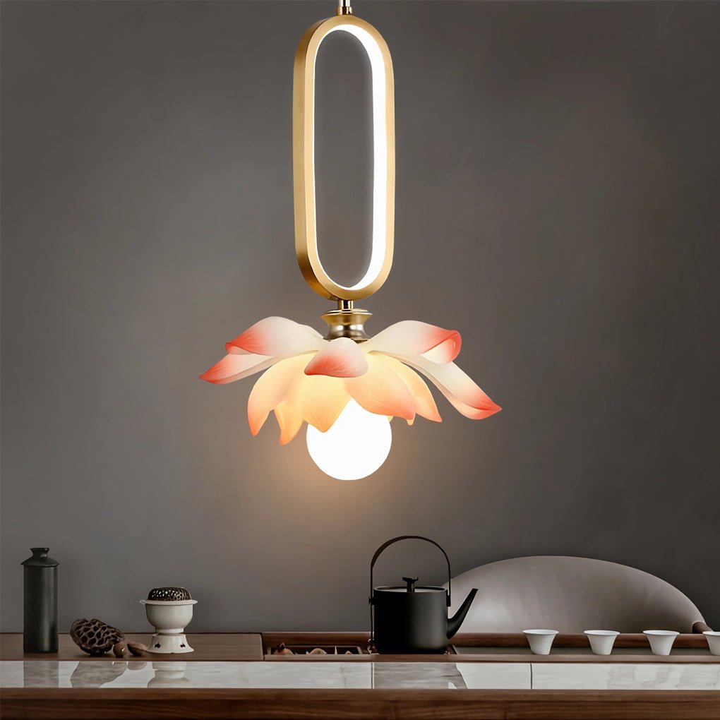 Lotus Flower Modern Pendant Light with LED Ring Design