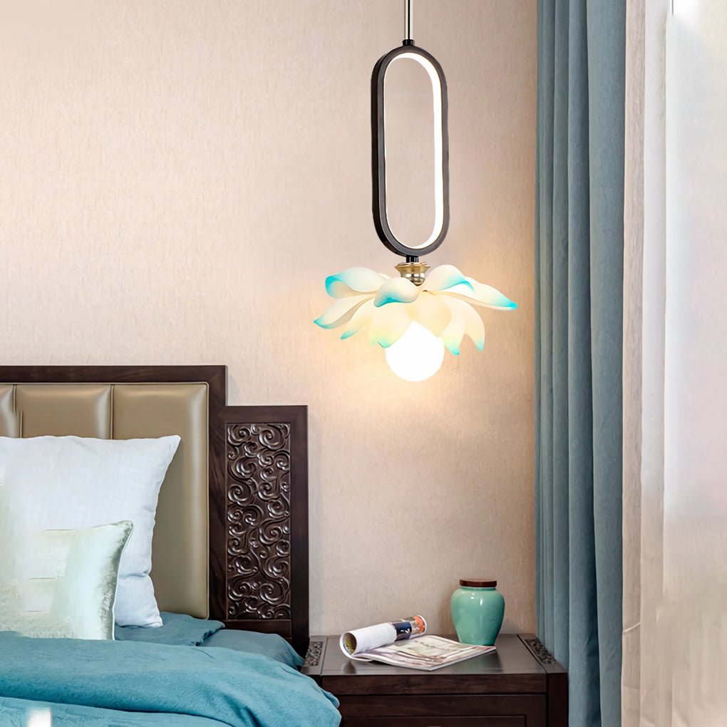 Lotus Flower Modern Pendant Light with LED Ring Design