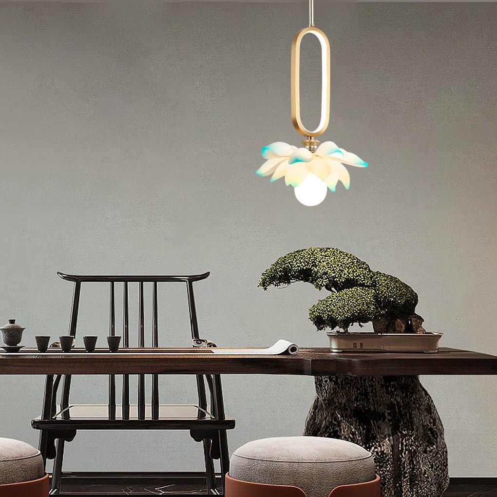 Lotus Flower Modern Pendant Light with LED Ring Design