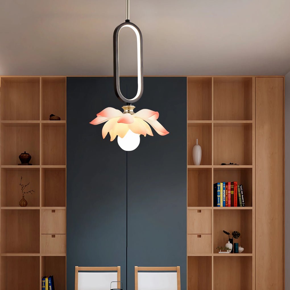 Lotus Flower Modern Pendant Light with LED Ring Design