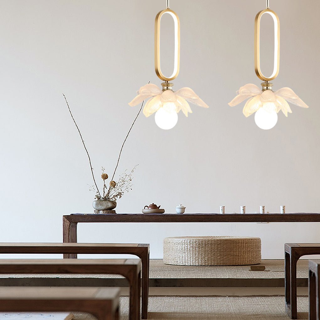 Lotus Flower Modern Pendant Light with LED Ring Design