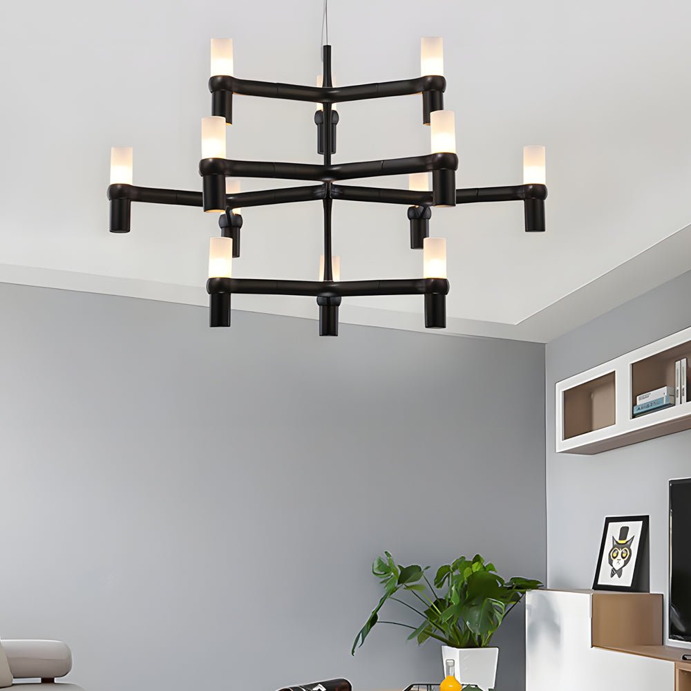 Modern Geometric LED Chandelier with Frosted Glass and Metal Layers